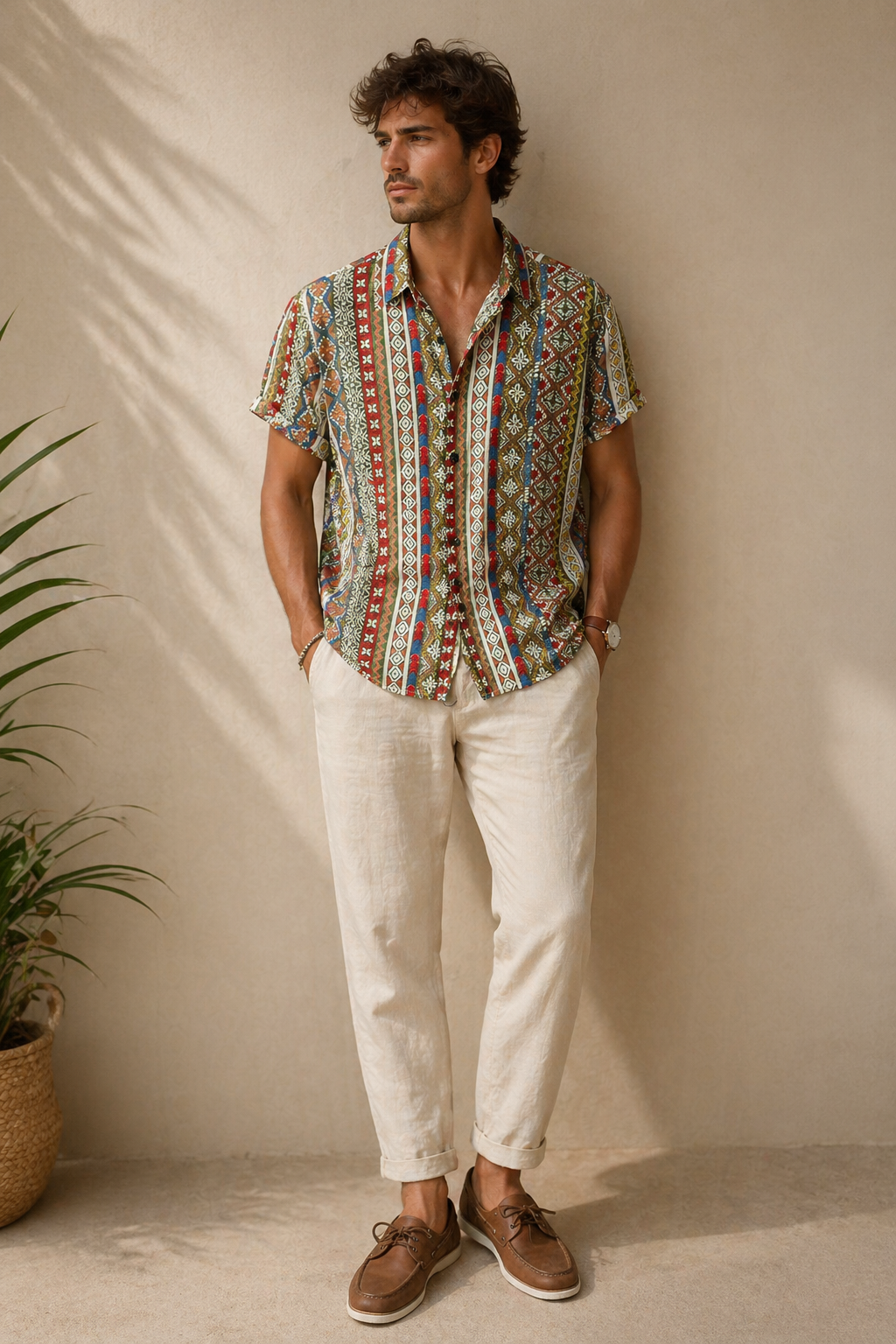 Camisa de manga corta a rayas de estilo retro